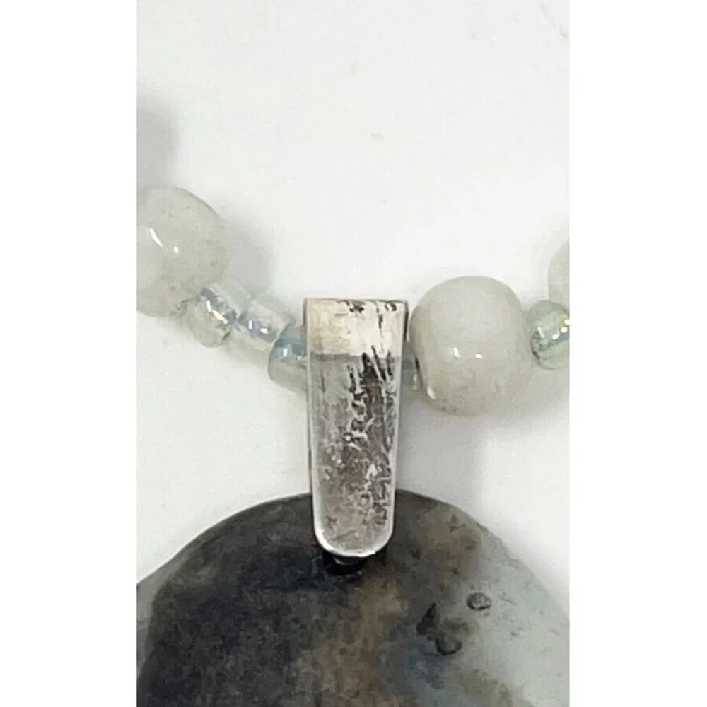 Artisan 925 Sterling Silver Banded Agate Stone Pendant Statement Necklace